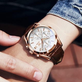 Foto 3 | Foto 3 | Reloj Olevs Con Cronógrafo Luminoso De Cuero Impermeable Para Hombre - Venta Internacional.