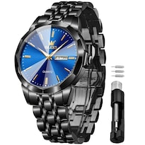 Reloj Olevs Blue Black Waterproof Diamond Para Hombre Con Fecha - Venta Internacional.