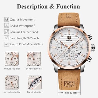 Foto 3 | Foto 3 | Reloj Benyar Quartz Chronograph Impermeable Para Hombre Marrón - Venta Internacional.