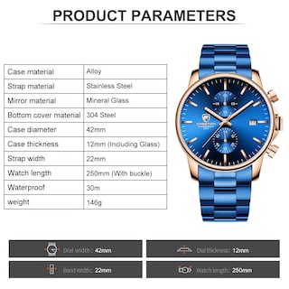 Foto 4 | Foto 4 | Reloj Golden Hour Cronógrafo De Acero Inoxidable Chapado En Azul Para Hombre - Venta Internacional.