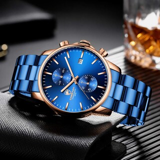 Foto 6 | Foto 6 | Reloj Golden Hour Cronógrafo De Acero Inoxidable Chapado En Azul Para Hombre - Venta Internacional.