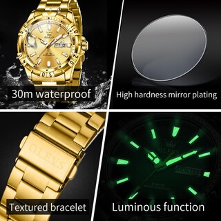 Foto 4 | Foto 4 | Reloj Olevs Gold De Acero Inoxidable Impermeable Para Hombre 30 M - Venta Internacional.