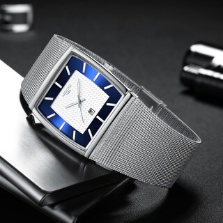 Foto 4 | Foto 4 | Reloj Nibosi Square Business Waterproof Para Hombre, Plateado Y Azul - Venta Internacional.