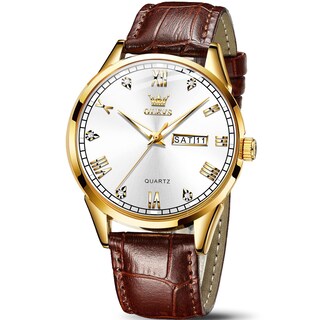 Foto 1 | Foto 1 | Reloj Olevs - Correa De Piel Para Hombre Con Fecha Y Día, Color Marrón Y Dorado - Venta Internacional.