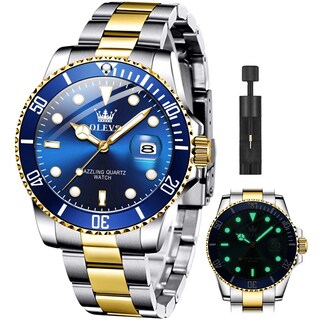 Foto 1 | Foto 1 | Reloj Olevs Pro Diver De Dos Tonos, Dorado Y Azul Para Hombre, Impermeable - Venta Internacional.