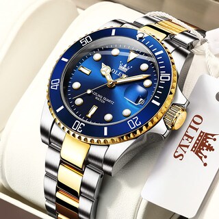 Foto 2 | Foto 2 | Reloj Olevs Pro Diver De Dos Tonos, Dorado Y Azul Para Hombre, Impermeable - Venta Internacional.