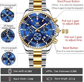 Foto 6 | Foto 6 | Reloj Olevs De Acero Inoxidable Azul Para Hombre Con Cronógrafo De Fecha - Venta Internacional.