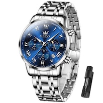 Reloj Olevs Sliver Chronograph Para Hombre Con Esfera Azul Y Fecha - Venta Internacional.