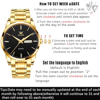 Foto 6 | Foto 6 | Reloj Olevs Black Gold De Acero Inoxidable Day Date Para Hombre - Venta Internacional.
