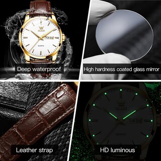 Foto 4 | Foto 4 | Reloj Olevs De Cuero Marrón Dorado Impermeable Para Hombre - Venta Internacional.