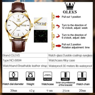 Foto 6 | Foto 6 | Reloj Olevs De Cuero Marrón Dorado Impermeable Para Hombre - Venta Internacional.