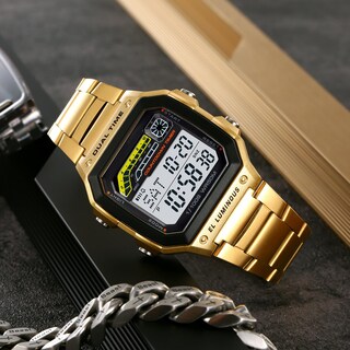 Foto 4 | Foto 4 | Reloj Pasoy Digital Dorado De Acero Inoxidable Impermeable Para Hombre - Venta Internacional.