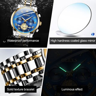 Foto 4 | Foto 4 | Reloj Olevs Cronógrafo Para Hombre, Acero Inoxidable, 30 M, Resistente Al Agua - Venta Internacional.