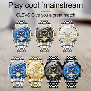 Foto 7 | Foto 7 | Reloj Olevs Cronógrafo Para Hombre, Acero Inoxidable, 30 M, Resistente Al Agua - Venta Internacional.