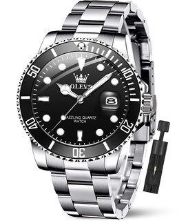 Foto 1 | Foto 1 | Reloj Olevs Negro Plateado De Acero Inoxidable Impermeable Para Hombre - Venta Internacional.