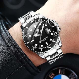 Foto 2 | Foto 2 | Reloj Olevs Negro Plateado De Acero Inoxidable Impermeable Para Hombre - Venta Internacional.