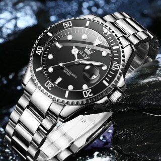 Foto 3 | Foto 3 | Reloj Olevs Negro Plateado De Acero Inoxidable Impermeable Para Hombre - Venta Internacional.