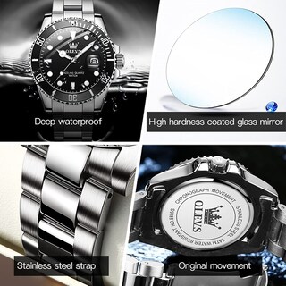 Foto 4 | Foto 4 | Reloj Olevs Negro Plateado De Acero Inoxidable Impermeable Para Hombre - Venta Internacional.