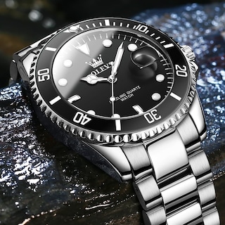 Foto 7 | Foto 7 | Reloj Olevs Negro Plateado De Acero Inoxidable Impermeable Para Hombre - Venta Internacional.