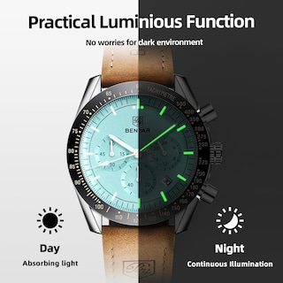 Foto 4 | Foto 4 | Correa De Piel Impermeable Con Cronógrafo Watch By Benyar Para Hombre - Venta Internacional.
