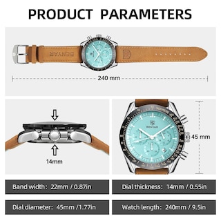 Foto 6 | Foto 6 | Correa De Piel Impermeable Con Cronógrafo Watch By Benyar Para Hombre - Venta Internacional.