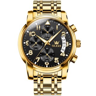 Foto 1 | Foto 1 | Reloj Olevs Con Correa De Acero Inoxidable Para Hombre, Cronógrafo Y Bisel Dorado - Venta Internacional.