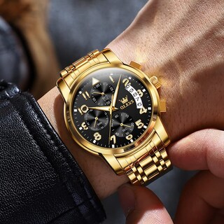 Foto 2 | Foto 2 | Reloj Olevs Con Correa De Acero Inoxidable Para Hombre, Cronógrafo Y Bisel Dorado - Venta Internacional.