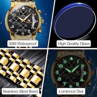 Foto 5 | Foto 5 | Reloj Olevs Con Correa De Acero Inoxidable Para Hombre, Cronógrafo Y Bisel Dorado - Venta Internacional.