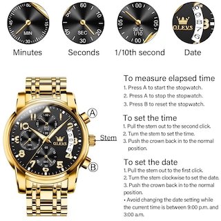 Foto 6 | Foto 6 | Reloj Olevs Con Correa De Acero Inoxidable Para Hombre, Cronógrafo Y Bisel Dorado - Venta Internacional.