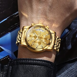Foto 3 | Foto 3 | Reloj Olevs Gold Para Hombre De Acero Inoxidable Resistente Al Agua - Venta Internacional.