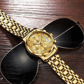 Foto 4 | Foto 4 | Reloj Olevs Gold Para Hombre De Acero Inoxidable Resistente Al Agua - Venta Internacional.