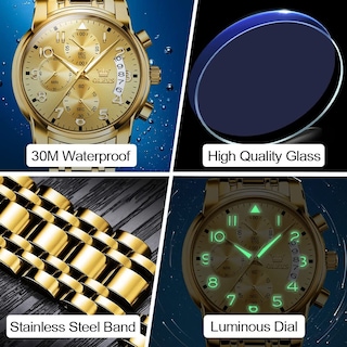 Foto 5 | Foto 5 | Reloj Olevs Gold Para Hombre De Acero Inoxidable Resistente Al Agua - Venta Internacional.