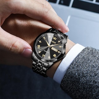 Foto 2 | Foto 2 | Reloj Olevs Con Correa Negra De Acero Inoxidable Para Hombre Con Fecha - Venta Internacional.