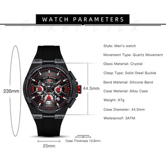 Foto 7 | Foto 7 | Reloj Aimes, Cronógrafo Para Hombre, Impermeable, De Silicona Negra - Venta Internacional.