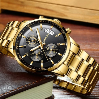 Foto 4 | Foto 4 | Reloj Crrju Gold De Acero Inoxidable Business Date Para Hombre - Venta Internacional.