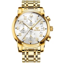 Reloj Olevs Para Hombre Con Fecha De Día Y Esfera Blanca De Acero Inoxidable Dorado - Venta Internacional.