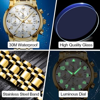 Foto 5 | Foto 5 | Reloj Olevs Para Hombre Con Fecha De Día Y Esfera Blanca De Acero Inoxidable Dorado - Venta Internacional.