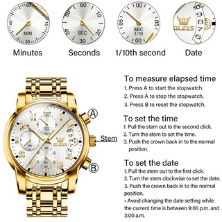 Foto 6 | Foto 6 | Reloj Olevs Para Hombre Con Fecha De Día Y Esfera Blanca De Acero Inoxidable Dorado - Venta Internacional.