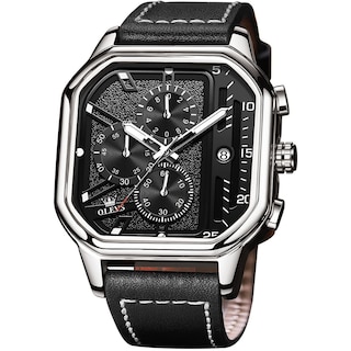 Foto 1 | Foto 1 | Reloj Olevs Con Cronógrafo Clásico Cuadrado De Cuero Negro Para Hombre - Venta Internacional.