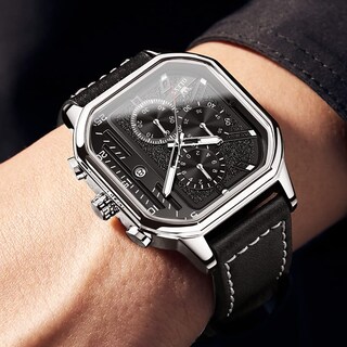 Foto 3 | Foto 3 | Reloj Olevs Con Cronógrafo Clásico Cuadrado De Cuero Negro Para Hombre - Venta Internacional.