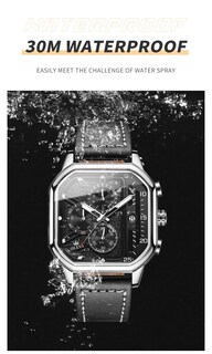 Foto 4 | Foto 4 | Reloj Olevs Con Cronógrafo Clásico Cuadrado De Cuero Negro Para Hombre - Venta Internacional.