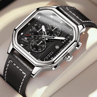 Foto 7 | Foto 7 | Reloj Olevs Con Cronógrafo Clásico Cuadrado De Cuero Negro Para Hombre - Venta Internacional.