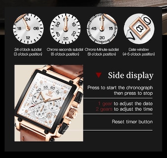 Foto 5 | Foto 5 | Reloj Olevs De Cuero Marrón Para Hombre, Cuadrado, A La Moda Clásica - Venta Internacional.