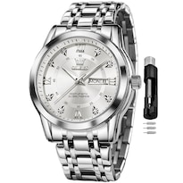 Reloj Olevs Para Hombre, De Acero Inoxidable Plateado, Impermeable Y Luminoso - Venta Internacional.