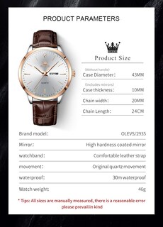 Foto 6 | Foto 6 | Reloj Olevs Vestido Clásico De Cuero Marrón Impermeable Para Hombre - Venta Internacional.
