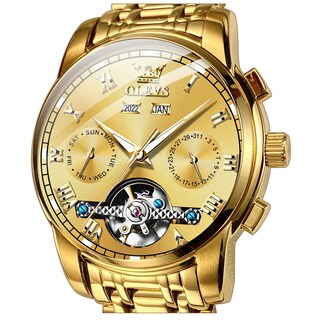 Foto 1 | Foto 1 | Reloj Olevs Self Winding Tourbillon Dorado De Acero Inoxidable Para Hombre - Venta Internacional.