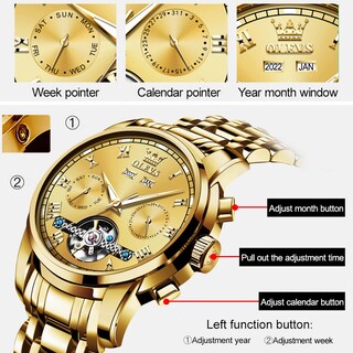Foto 4 | Foto 4 | Reloj Olevs Self Winding Tourbillon Dorado De Acero Inoxidable Para Hombre - Venta Internacional.
