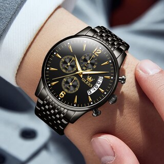 Foto 2 | Foto 2 | Reloj Olevs Chronograph Con Esfera De Oro Negro Y Acero Inoxidable - Venta Internacional.