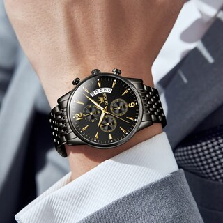 Foto 3 | Foto 3 | Reloj Olevs Chronograph Con Esfera De Oro Negro Y Acero Inoxidable - Venta Internacional.