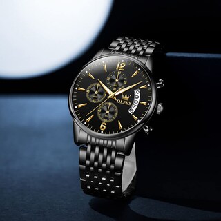 Foto 4 | Foto 4 | Reloj Olevs Chronograph Con Esfera De Oro Negro Y Acero Inoxidable - Venta Internacional.